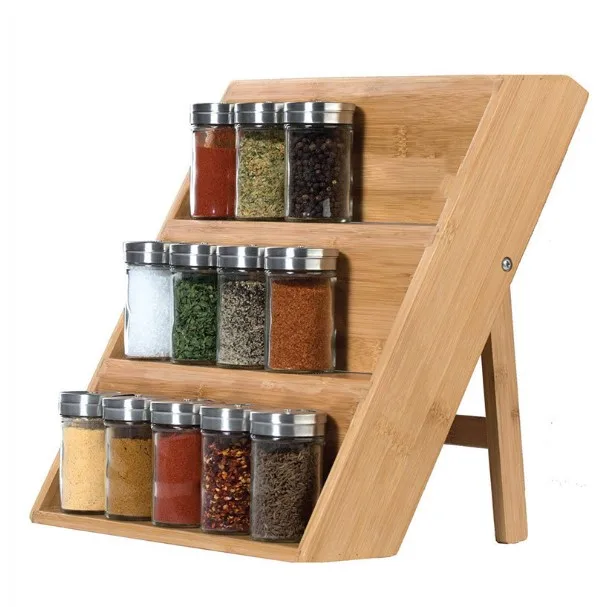 

Wooden Spice Rack 3 Tiered Spice Organizer for Drawer Space Saving Wooden Vertical Countertop, Natural bamboo color