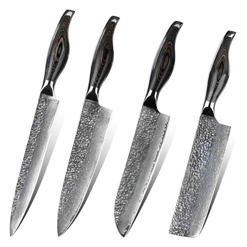 

Vg10 damascus steel Chinese custom hammered hand made chef knife set kitchen, Customized color