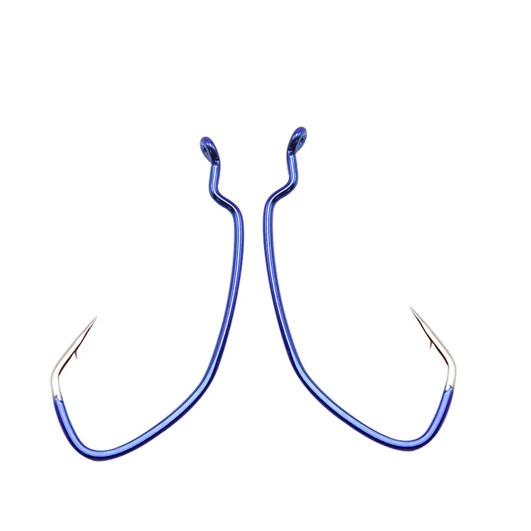

High Quality Crank Hook High Carbon Steel Fishing Worm Hook, Blue