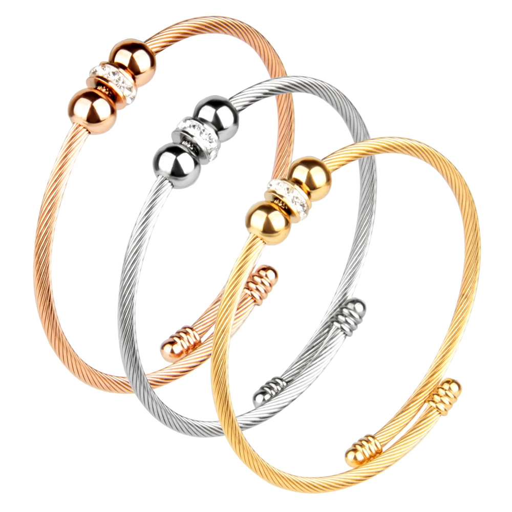 

Trendy Fashion Creative New Design Gift Accessories Woven Stainless Steel Wire Inlaid Diamond Good Luck Bead Bracelet