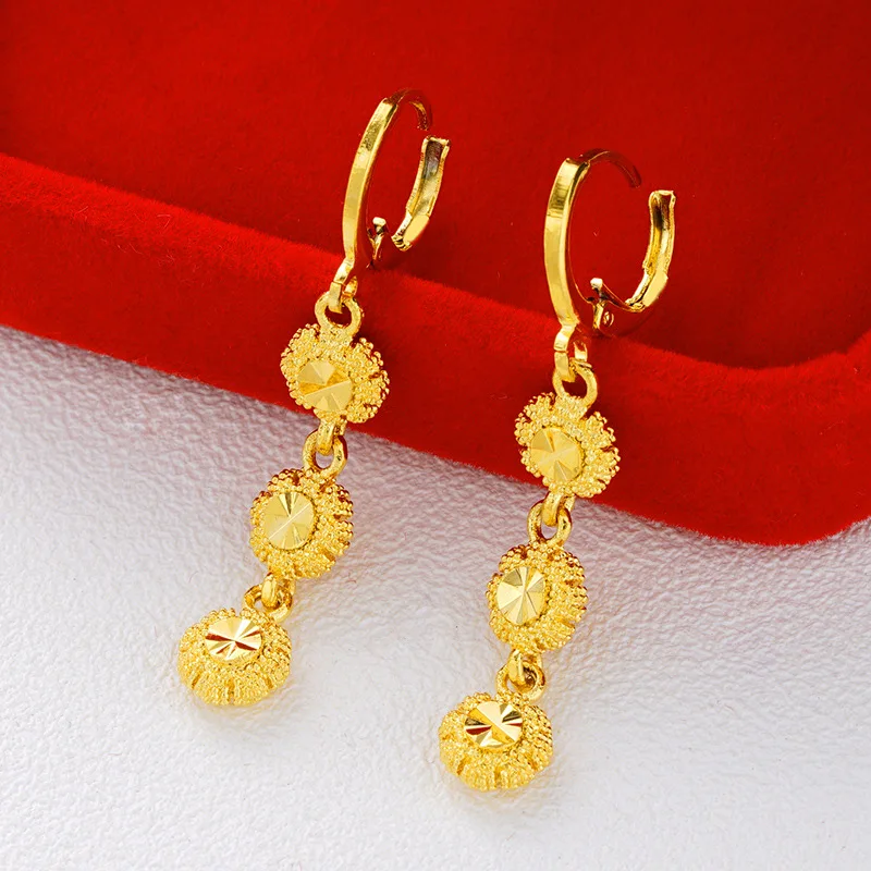 

Hot Sale Gold Design Women Dangle Earrings Jewelry Fashion 24k Gold Plated Hoop Earrings