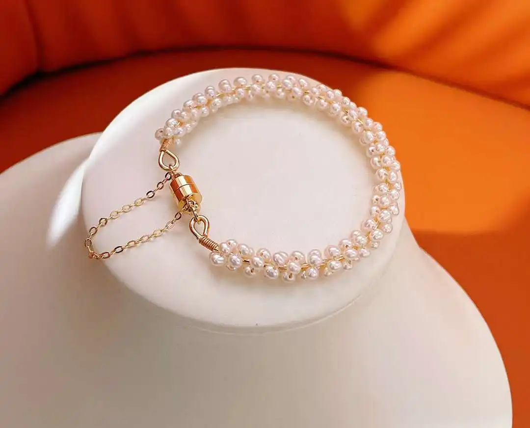 

Anti-dropping design 14K gold filled bracelet 2.5-3mm high quality baby freshwater pearl bracelet girl exquisite pearl bracelet