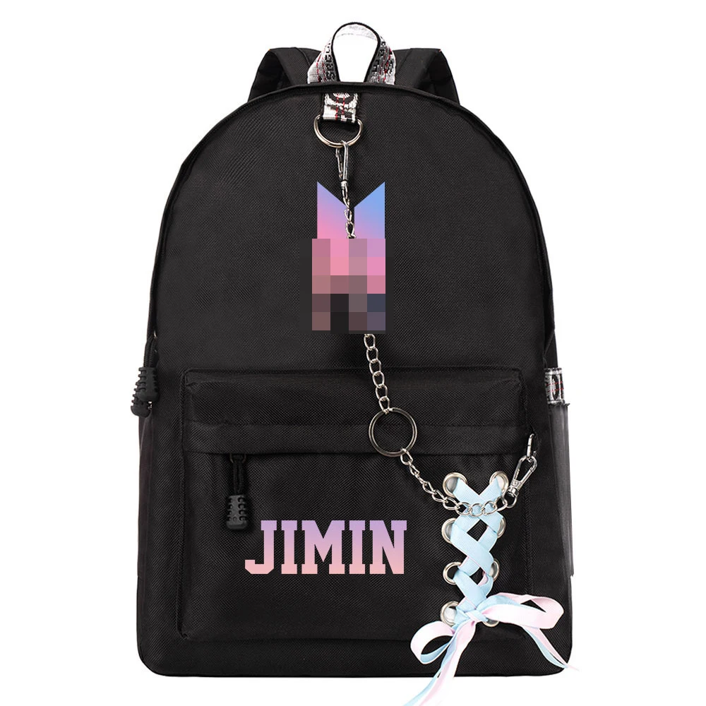 

Kpop Surrounding Sports And Leisure Lace Up Chain Canvas Bt21 School Bag Backpack, Picture shows