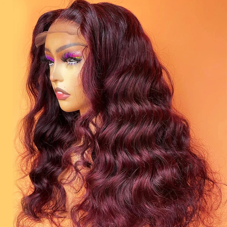 

Burgundy Red Lace Front Human Hair Wigs 99J Colored Brazilian loose deep wave Highlight red human hair wig
