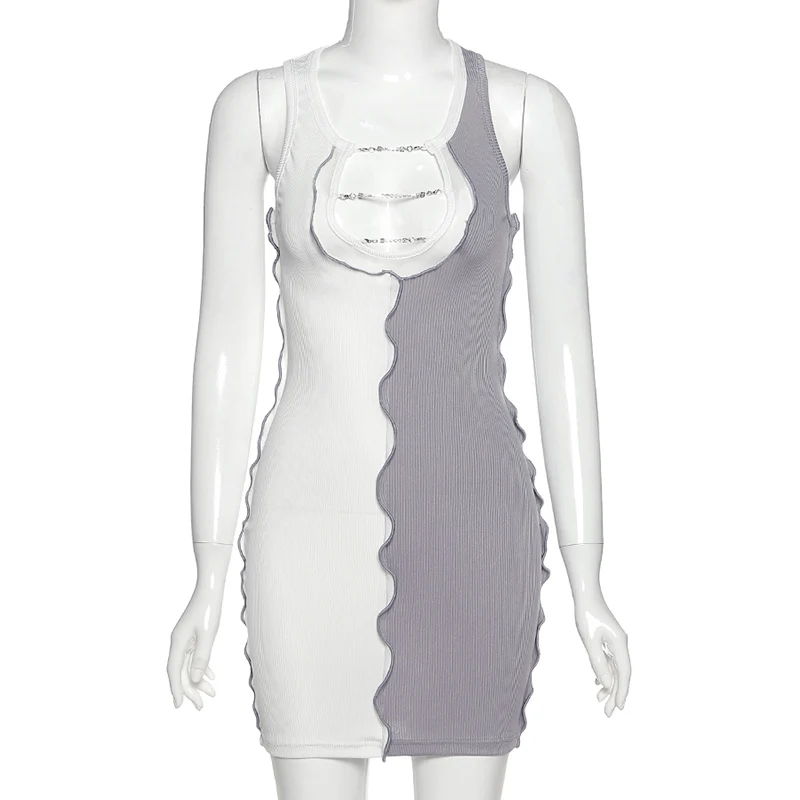 

Women's Casual Summer Sleeveless Mini Sexy Bodycon Hollow Out Front Tank Club Dress