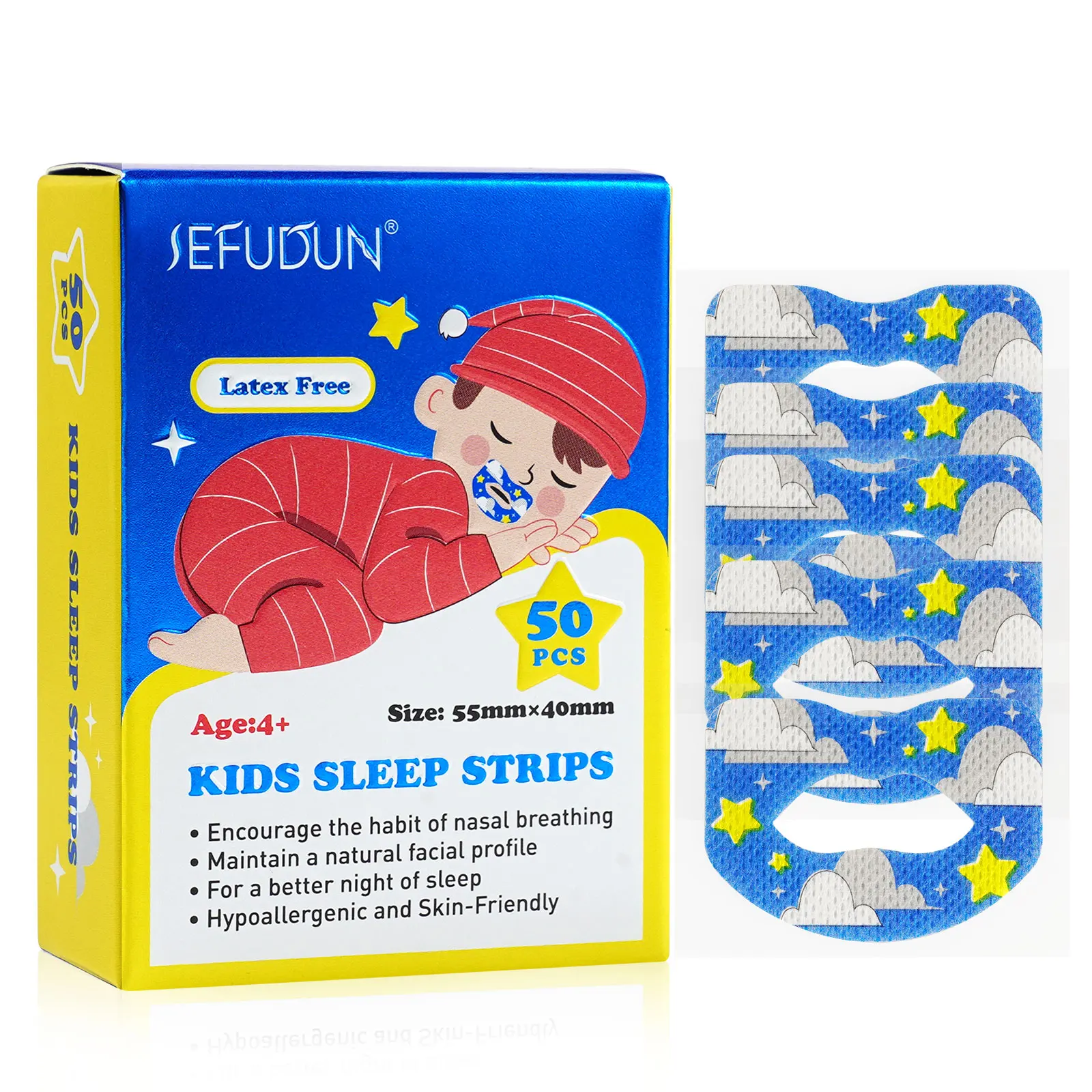 

SEFUDUN Hypoallergenic Skin-Friendly Maintain Natural Facial Profile Kids Sleep Strips Nasal Breathing Sleep Mouth Tape