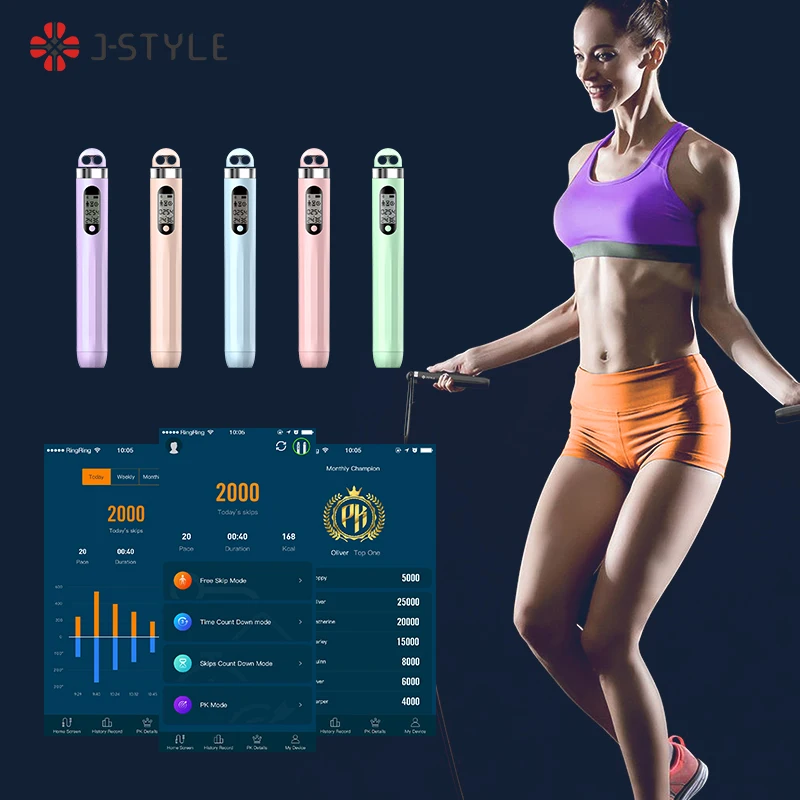 

J-Style Hot Sale Adjustable 3M Smart Counting Digital Skipping Jump Rope Fitness Bluetooth App Counter Jumping Rope