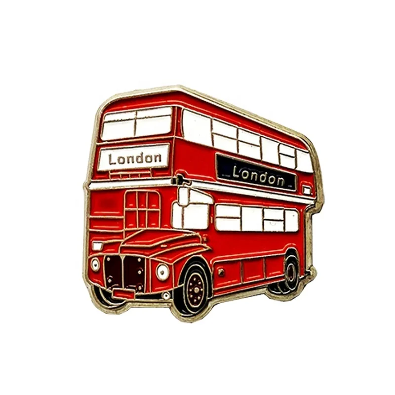 

Custom kwaii image movie cool red and white bus black nickel soft enamel Lapel Pin, Patone color