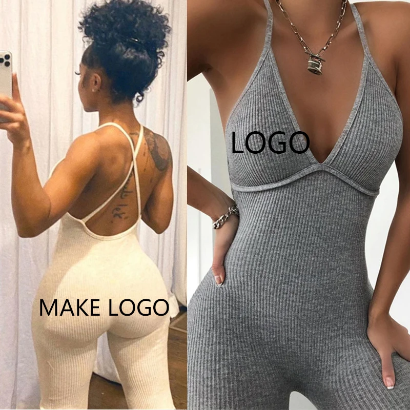 

v-neck vest jumpsuits 2021 New Women Sleeveless V-Neck Solid Bodycon Playsuit One-piece Clubwear Trousers Sport Long Jumpsuit