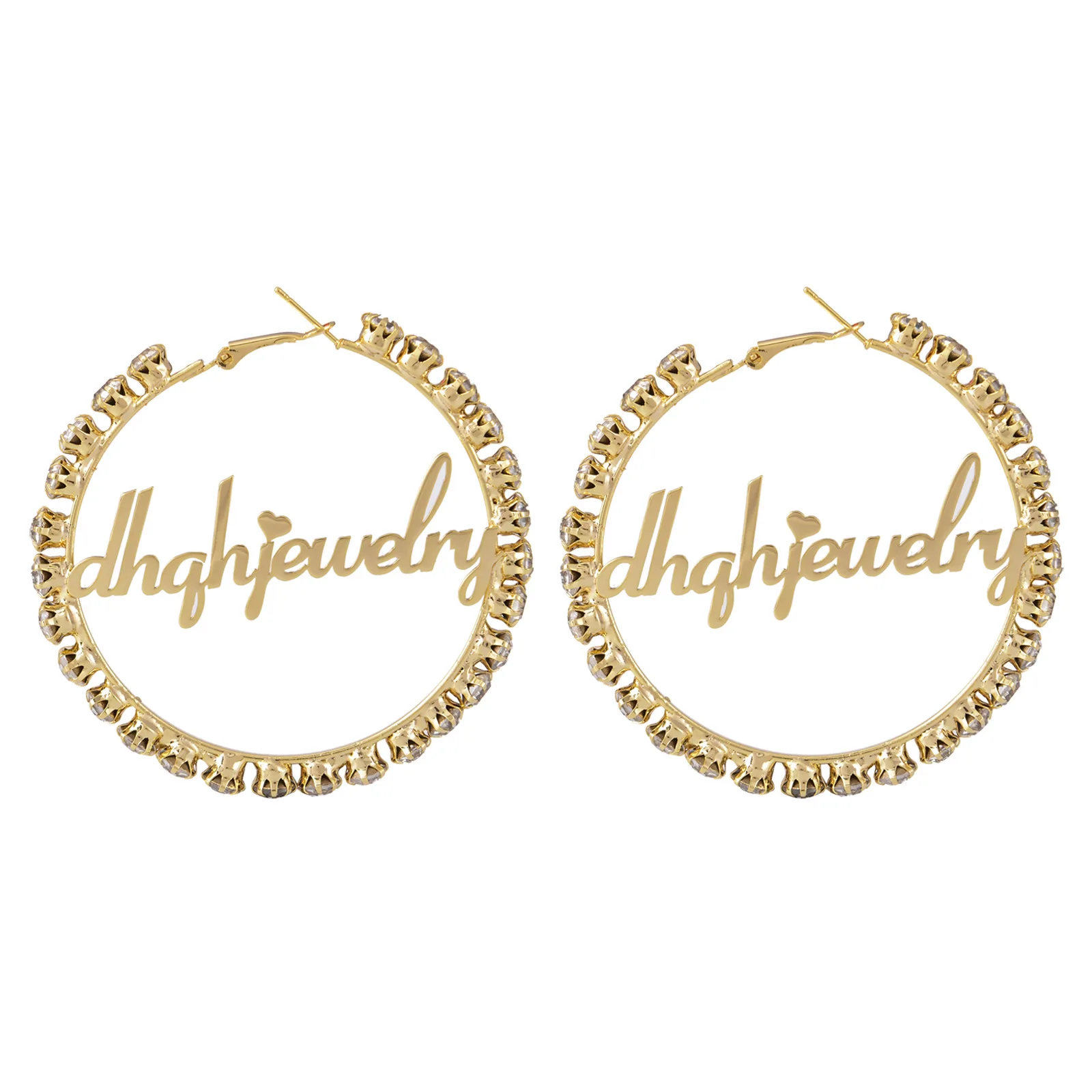 

Custom Zirconia Round Heart Earrings for Women Girls Hip Hop Sexy Hoop Earrings Personal Custom Name Earrings for New Year Gift, Gold,silver,rose gold
