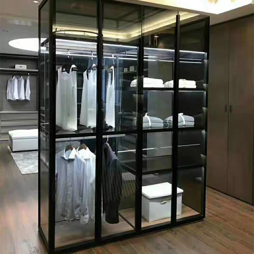 Modern New Design Aluminum Glass Door Wardrobe Closet Metal Glass ...