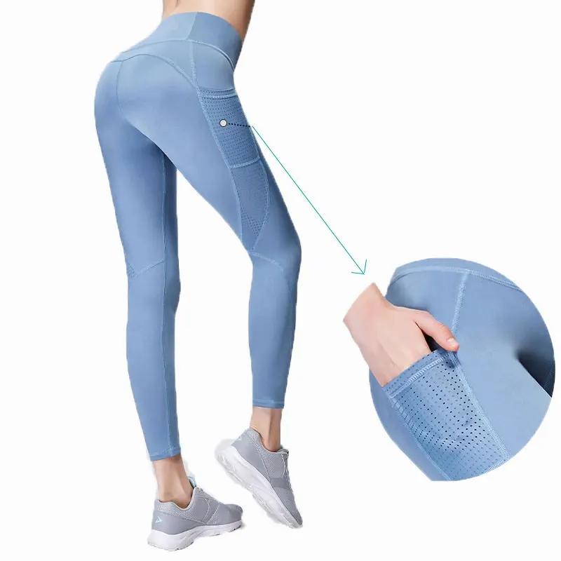 

1 PCS logo print pocket leggings gym tummy control leggings seamless tights