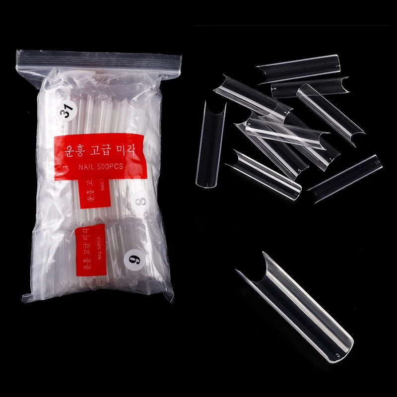 

Vendor Fakenail Half Cover Acrylic French Clear False Long XXL Tapered Square Nail Tips, As the picture