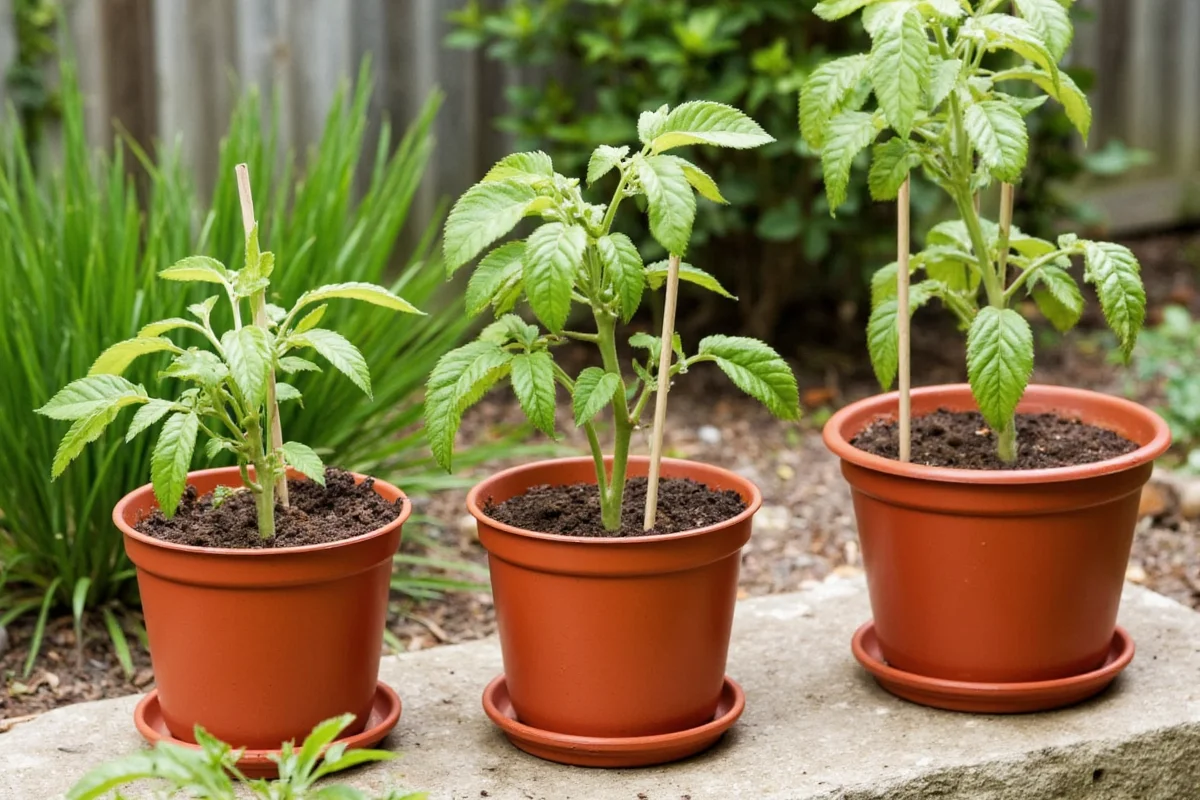 how to stake tomato plants in pots