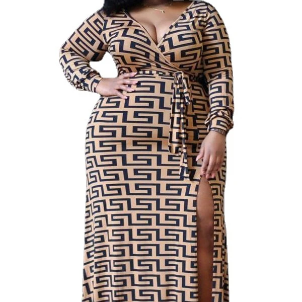 

Fall Winter Trendy African Printed Big Size African Women Dresses Clothing Long Sleeve Maxi Long Plus Size 5Xl Women Dress Fall, Khaki plus size 5xl woman dress