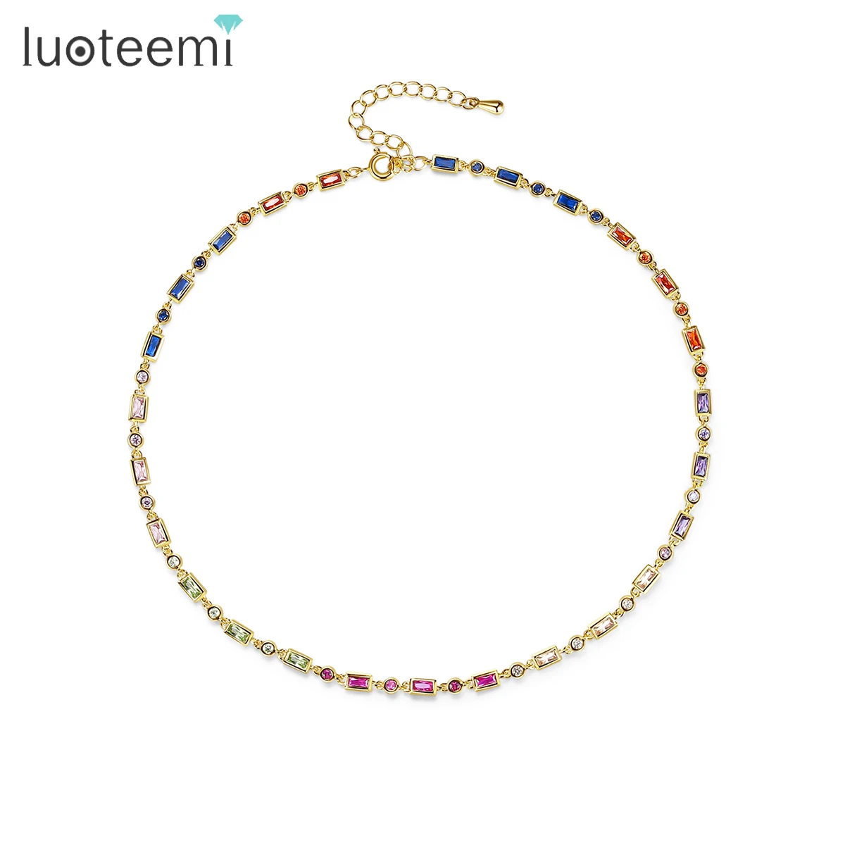 

LUOTEEMI 2021 New Design Women's Luxury Multic Color CZ Chain Necklaces Brass 18K Gold Plated Jewelry Girls Tennis Chocker