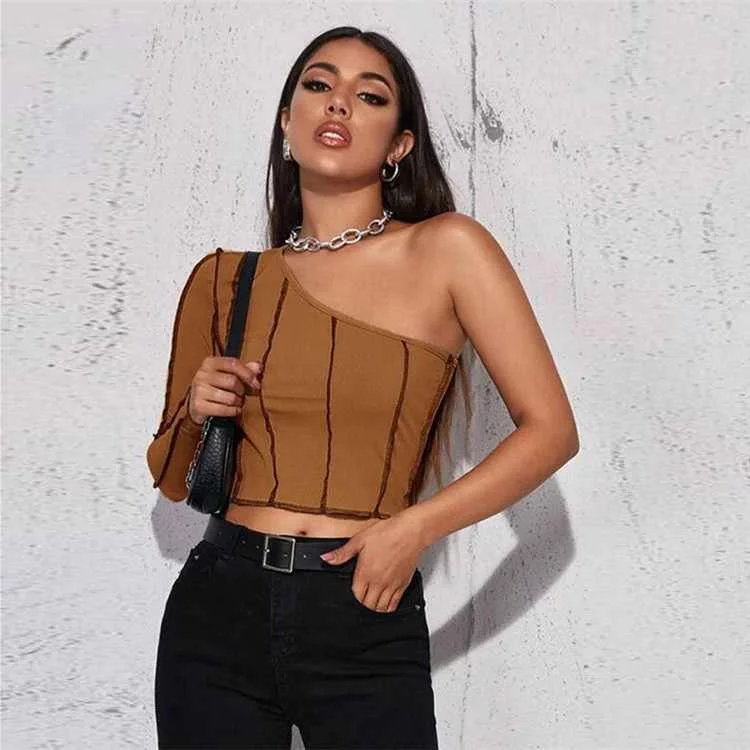 

Best Sell Off The Shoulder Tops Women Long Sleeve Shirt Slash Collar Solid Color Sexy Women Crop Tops T Shirt Ladies, Different colors and support to customized
