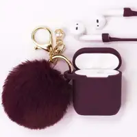 

Peach Pink Silicone Cover Case For Airpods 1 And 2 With Fur Ball Keychain