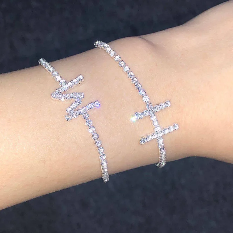 

26 Letter Initial Bracelet Diamond Chain Jewelry Women Silver Plated Bracelet Antique Tennis Bracelets as Capital Anklets