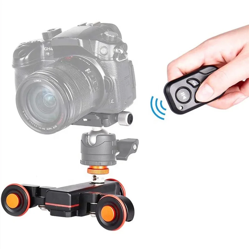 

Adjustable Wireless Remote Control 3 Wheels DSLR Camera Video Auto Electric Track Rail Slider Dolly Car for Gopro, Balck