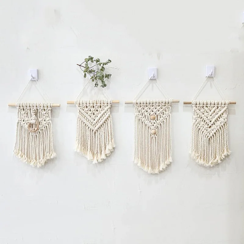 

Best selling Hand-woven pure cotton Macrame tapestry small cute Macrame Wall Hanging for Children's room nursery decoration, White