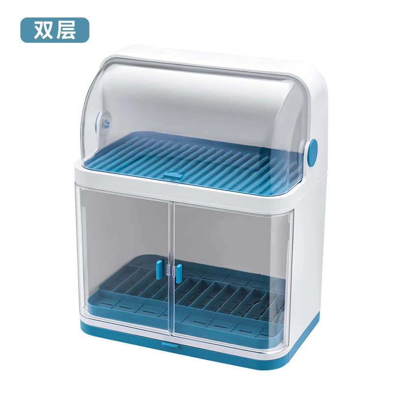 

Factory Direct 2 Tier Plastic Dish Drying Rack Kitchen Organizer Dish Drying Drainer Dish Rack With Cover, Blue,white
