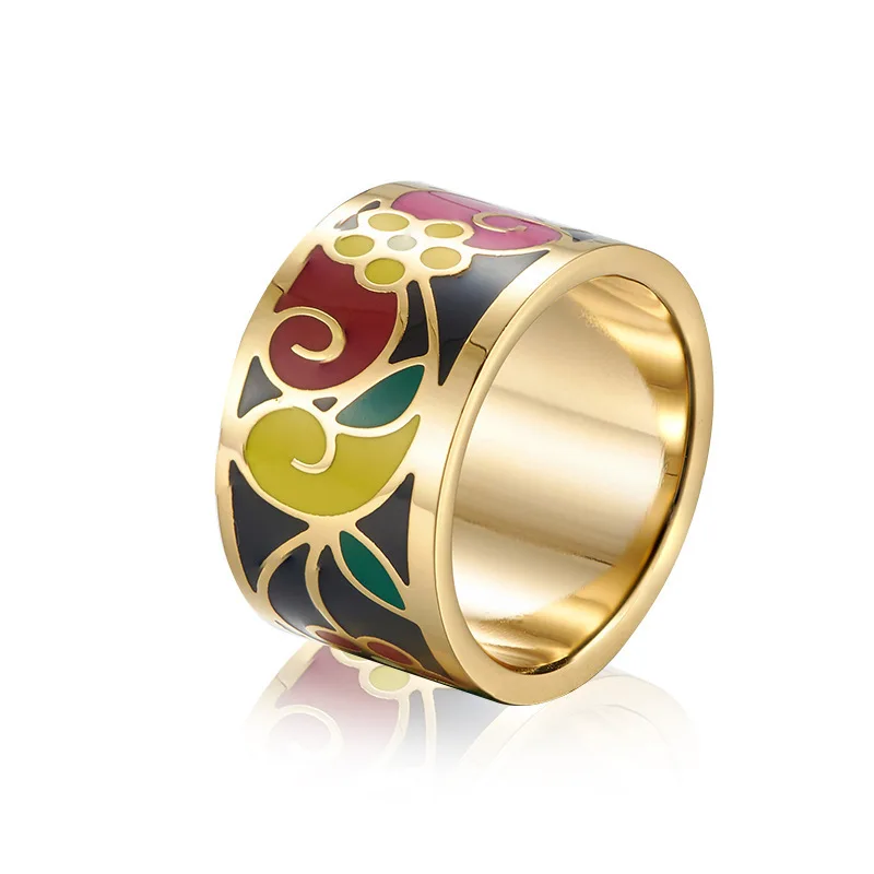 

PUSHI new fashion woman cloisonne Stainless steel jewelry ornamental accessories vintage Color custome enamel ring