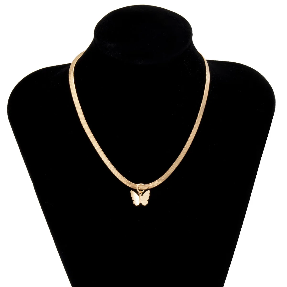 

Hot sale simple butterfly pendant short snake chain tennis choker necklace for women