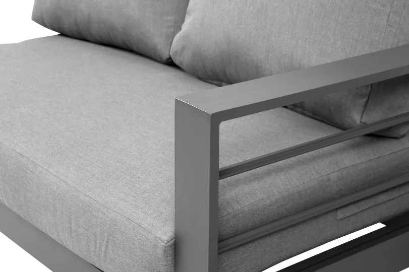 Allweather Modern Metal Frame Sectional Aluminum Dark Grey Sofa Set