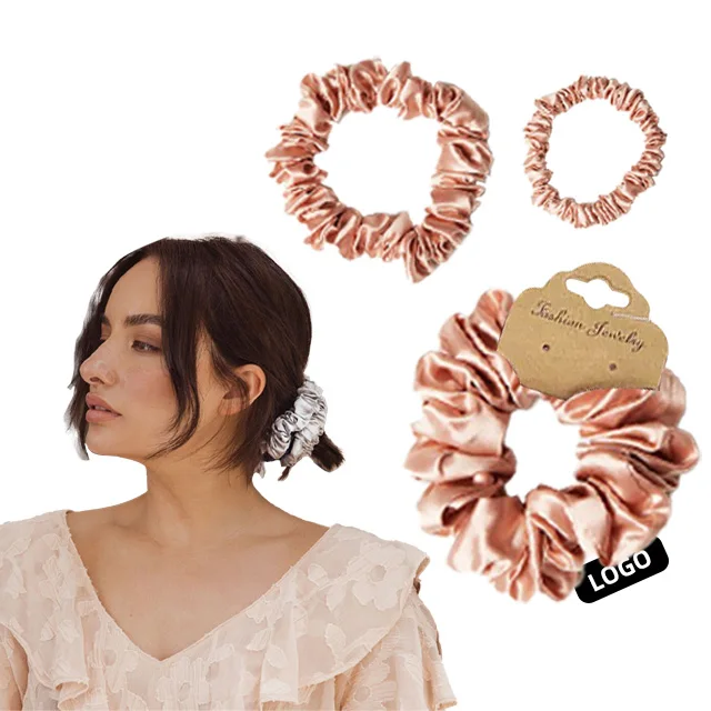 

CHENGHE custom logo silk satin hair scrunchies for women wholesale 100% mulberry designed hair band ties set