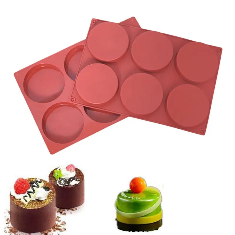 

Custom Non Stick Food Grade 6 Holes Round Shape Silicone Cake Mold For Making Chocolate Cake Soap DIY Mold, Brown