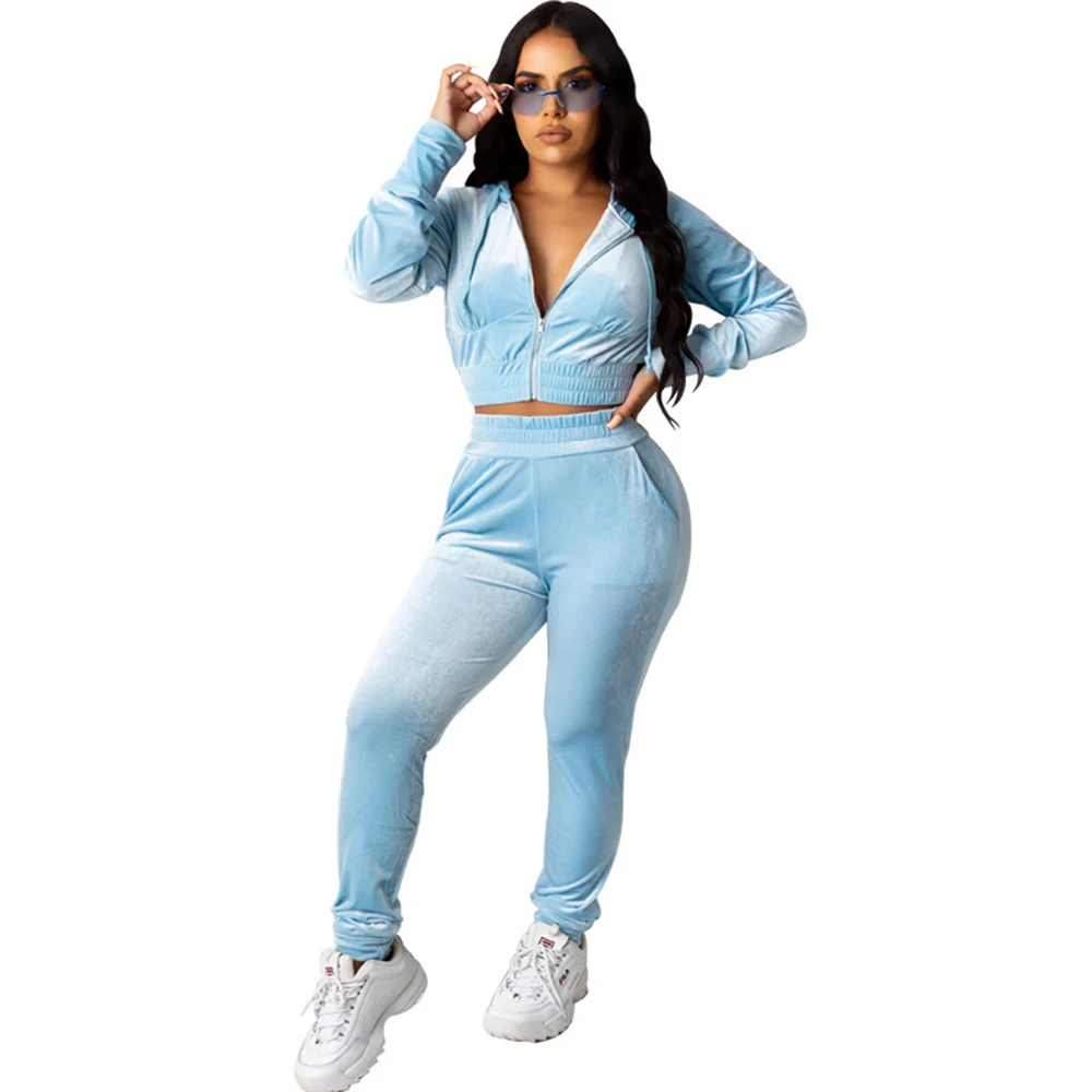 

Summer 2021 women clothing Velvet hoodie long sleeve jogger ladies sweat suits pants tracksuits women 2 piece set clothing, Picture shows