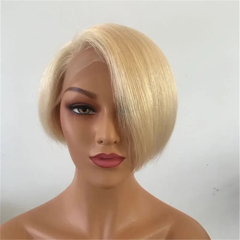 

Transparent Lace Blonde Color Pixie Cut Bob Wig Human Hair