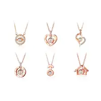 

Round Jewelry Stainless Steel Heart Jewerlys Gold Plated Crystal Pendant 100 I Love You Language Projection Necklace