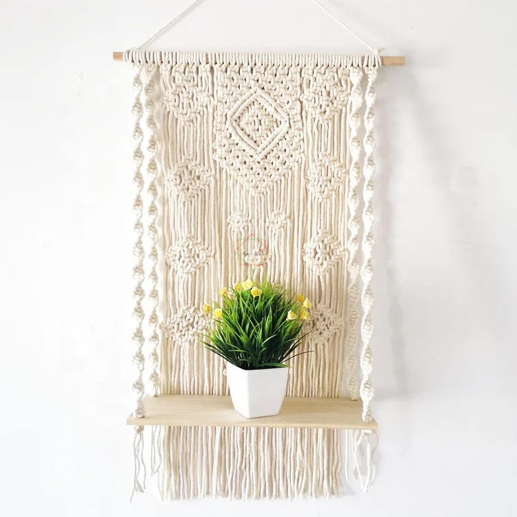 

decorative wooden wall shelf macrame hanging shelf indoor plant shelf, Different colors