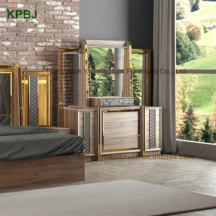 
Customized Stylish Style 6 Pieces Elegant King Queen Double Size Bedroom Furniture Set 