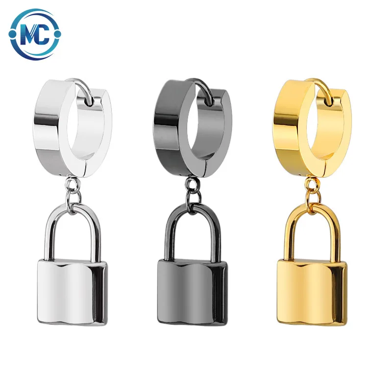 

2021 Wholesale Trendy Stainless Steel 18K Gold Filled Lock Earrings
