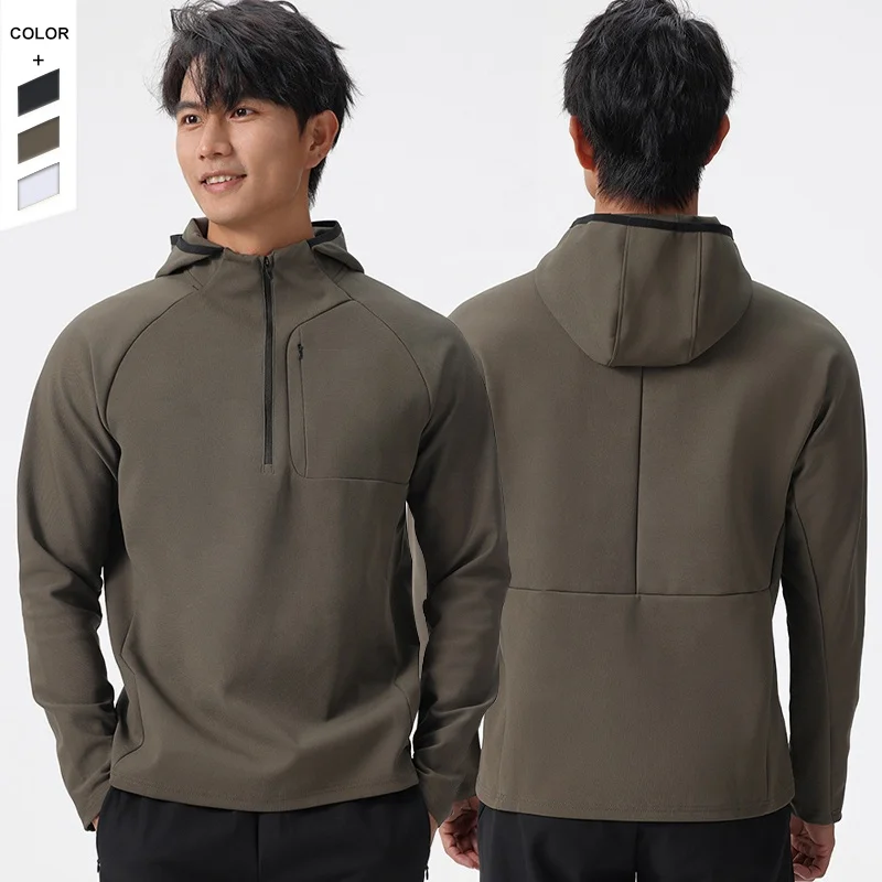 Hot Selling XXL Men's Half-Zipper Hoodie Quick Dry Lightweight Polyester Activewear Long Sleeve Running Jacket Windproof Printed