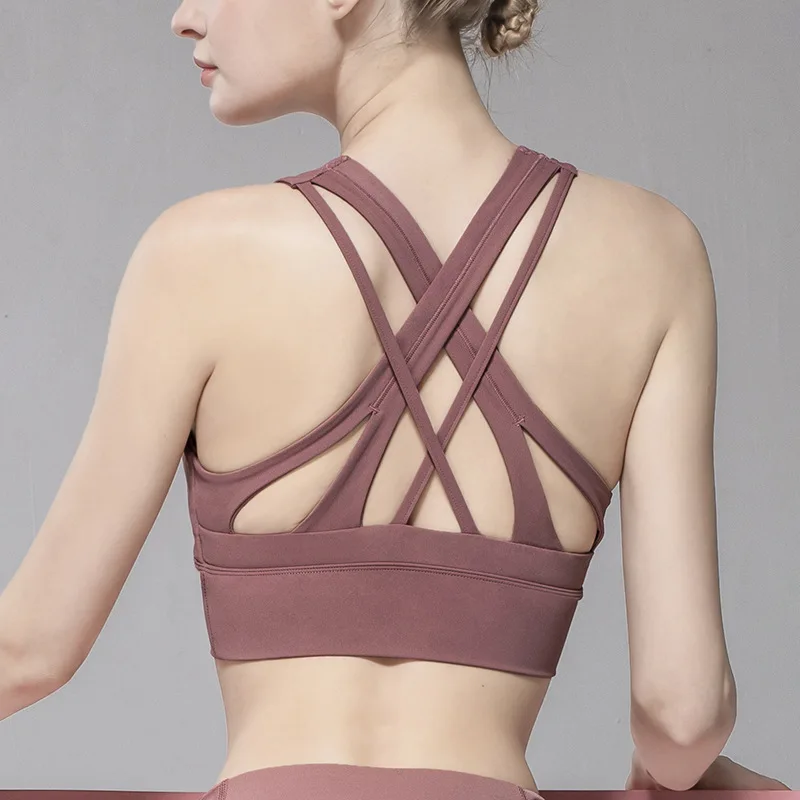

High Quality High Impact Women Fitness Yoga Wear Sports Bra Cross Back Without Steel Ring Yoga Bra, Multi color