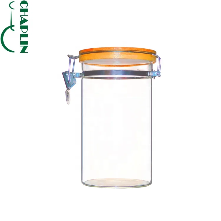 

High Borosilicate Glass Food Storage Jar Canister Container with Airtight Locking Clamp Bamboo Lid, Customized color