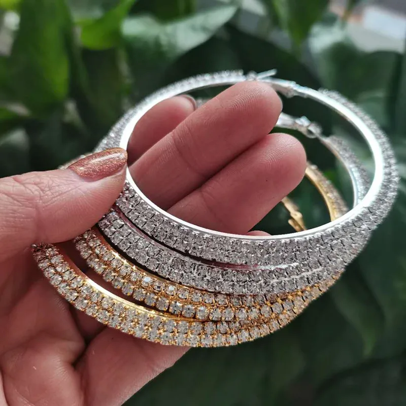 

Gold plated fashion jewelry women wholesale huge hoop rhinestone statement diamond earing earrings