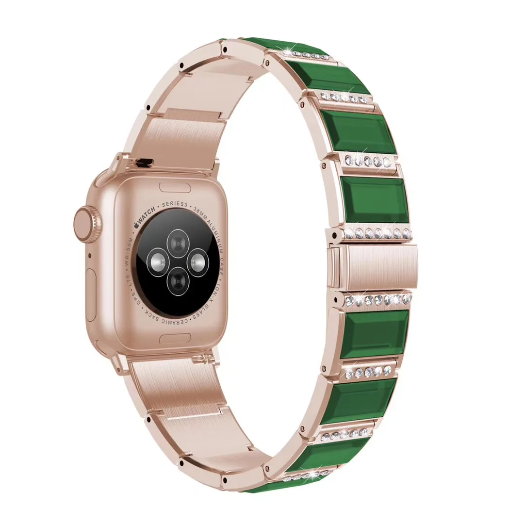 

2020 New Diamond Band For Apple Watch 40mm 44mm 38mm 42mm Stainless Steel Women Strap For IWatch Series 6 SE 5 4 3 Bracelet, Black,white,blue,red,pink