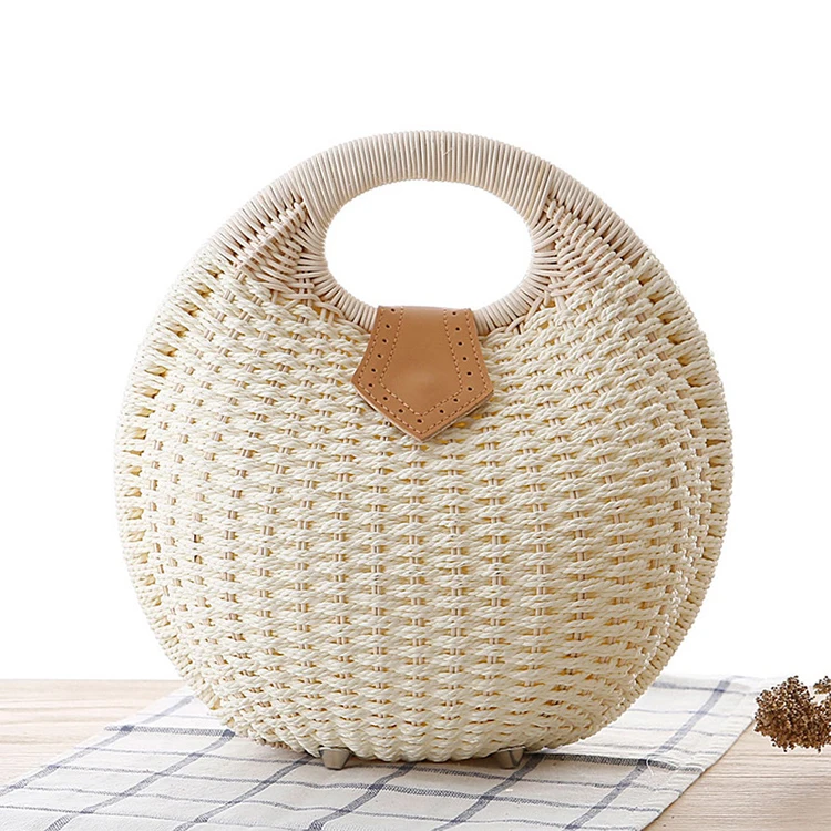 

CTB039 Personality fashion straw woven shell handbag women's beach summer handwoven round rattan bag
