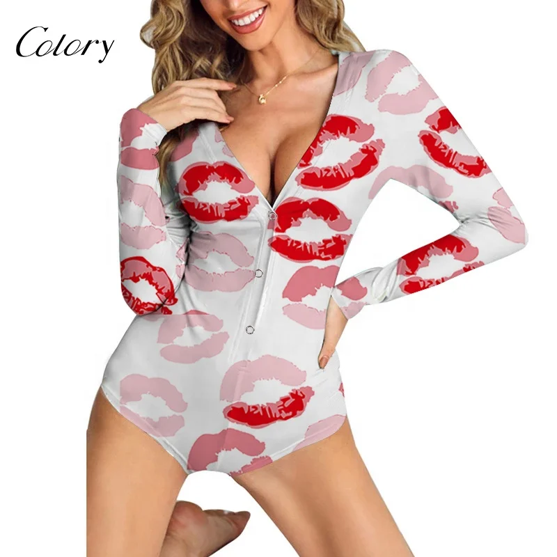 

Colory Sexy Valentines Day Women Onesie Sublimation Print Pajamas Onesie For Adult, Customized color