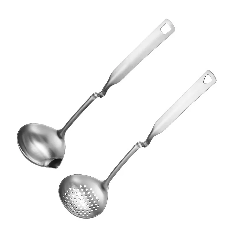 

Oil Soup Cooking Strainer Oil Skimmer Ladle Can Hang Soup Ladle And Slotted Spoon Set, Silver