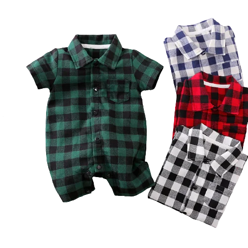 

2020 Spring Autumn leisure one piece plaid turn down collar button climbing clothes baby clothes rompers for wholesale, As pic shows, we can according to your request also