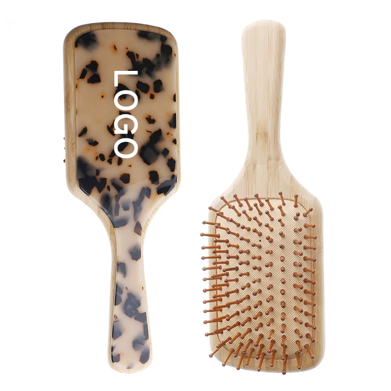 

Custom Logo Acetate Bamboo Bristle Women & Men Scalp Massage Hairbrush Detangling Cushion Bamboo Hair Brush for Natural Hair