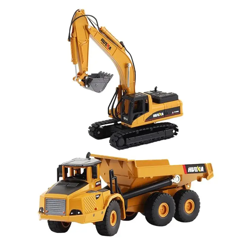 

Tiktok Hot Selling Huina 1:50 Alloy Toy Car 1611 Excavator and Dump truck combination set toy set static models