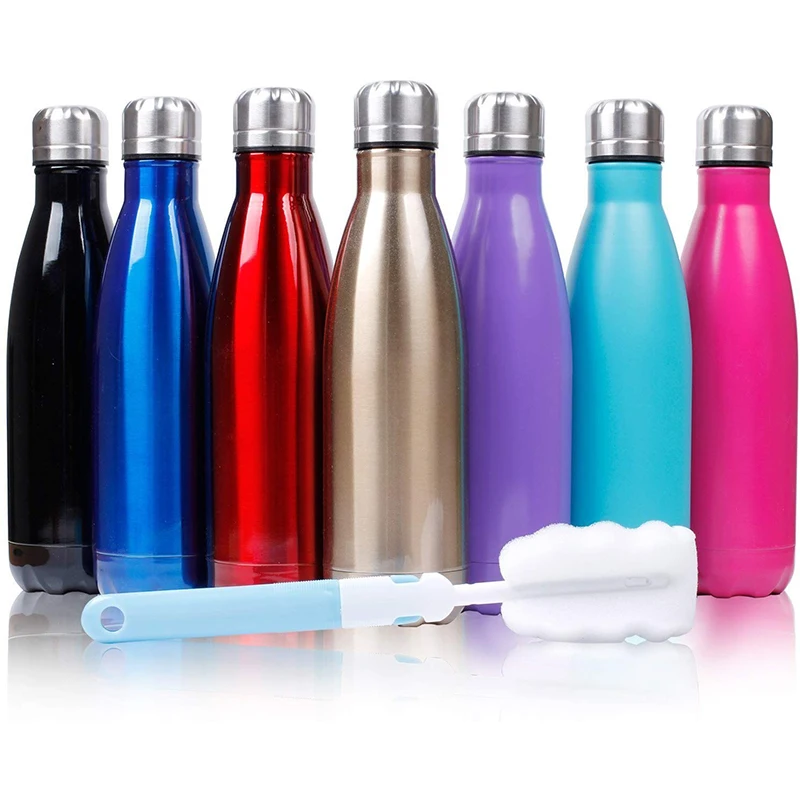 

Stainless steel vacuum cola shaped water bottle vacuum insulated bottle with cleaning brush, White, black, red, gold and blue