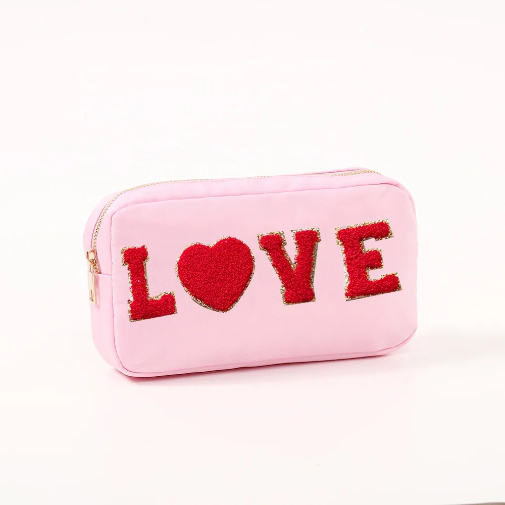 

Stock S M L XL RTS Pale Pink DIY Personal Patch on Nylon Makeup Cosmetic Bag Best Valentines Love Gift Girls women's makeup bag